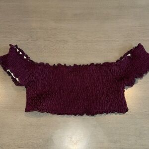 PINK Victoria's Secret Burgundy Off The Shoulder Cropped Bikini